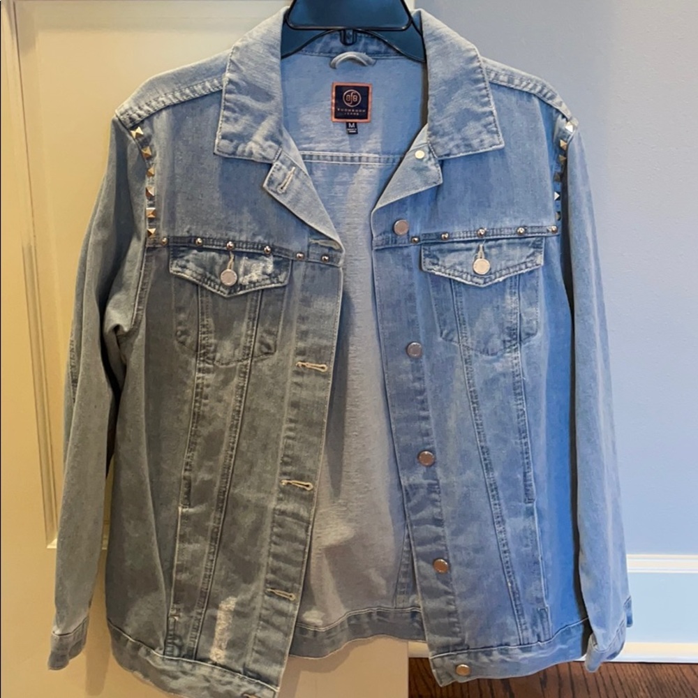 Denim jacket with studs and rips Medium